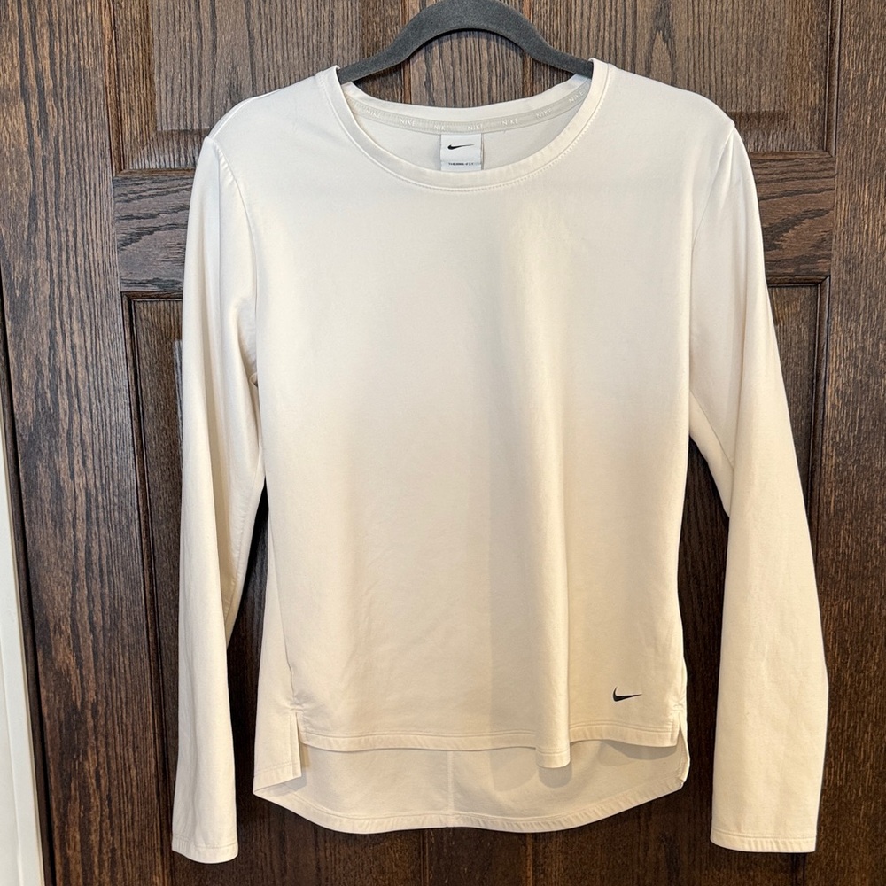 Nike Women's White Long Sleeve Therma Fit Fleece Lined Top Medium